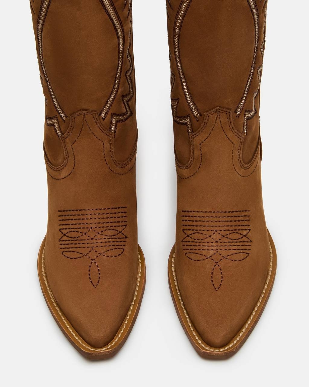 Steve  Madden  Albany  Stitch  Western  Boots  Cognac  Suede  9.5  New  $179