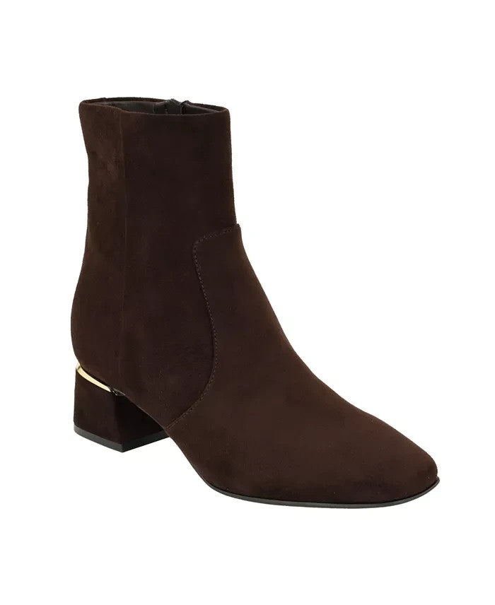 Calvin  Klein   Block  Heel  Ankle  Booties  Brown  Man‑Made  7M  New  $129