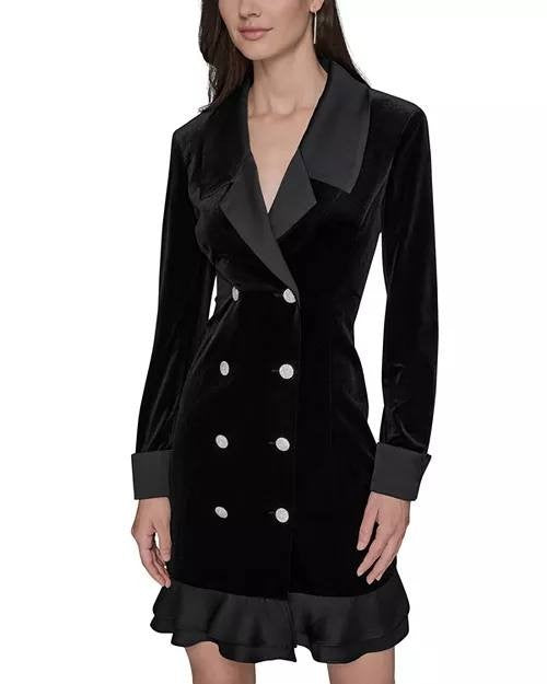 Karl Lagerfeld Paris Stretch Velvet Blazer Dress Black 8 $188 NWT