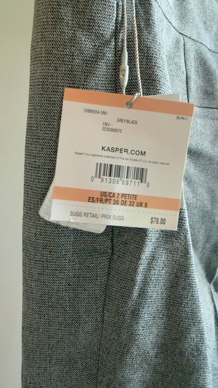 Kasper Ava Straight Leg Stretch Crepe Pants Grey/Black 2P NWT $79