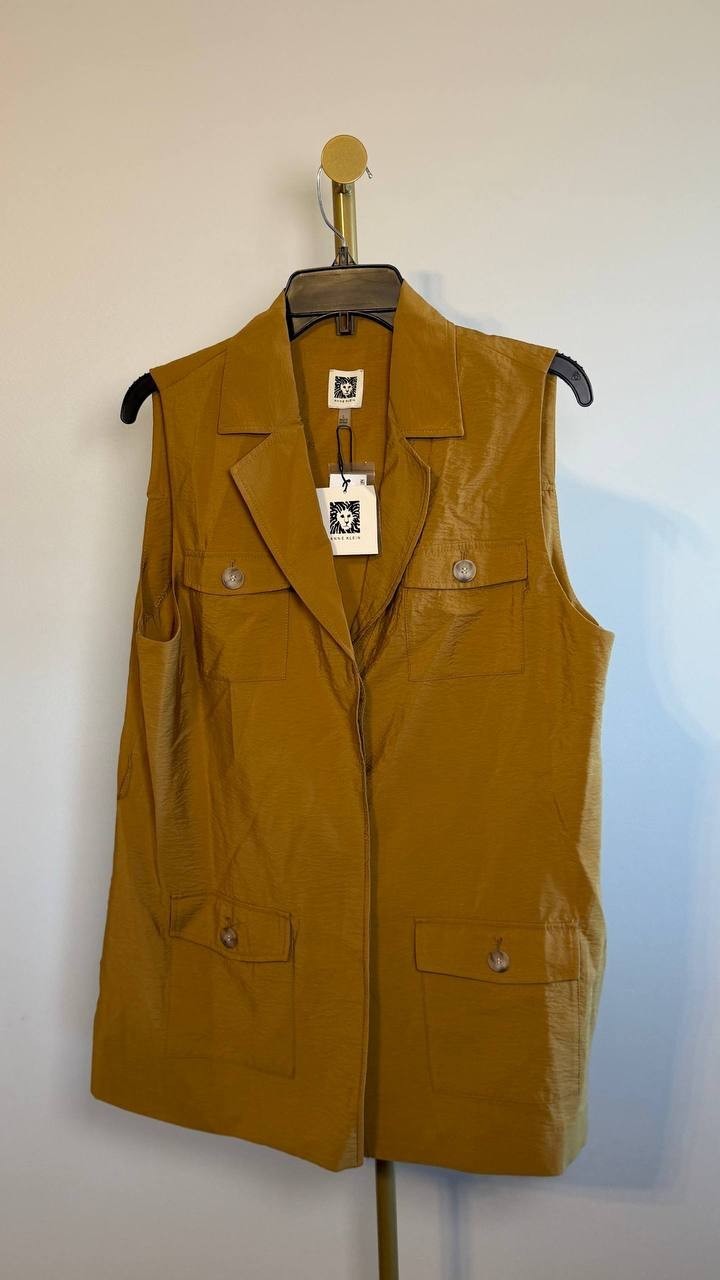 Anne Klein Sleeveless Patch‑Pocket Jacket Copper Sun L NWT $129