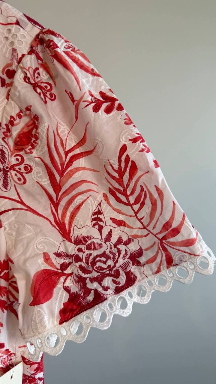 Eliza J Women’s Printed Button Front Cotton Dress Red White 10 $158 NWT