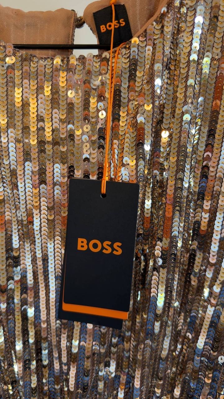 BOSS Illana Sequin Crop Top Orange Size 6 NWT $149
