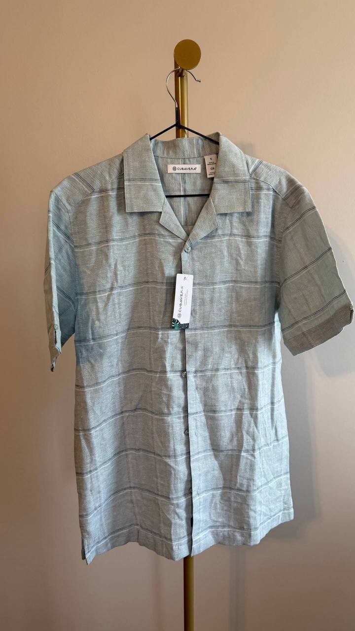 Cubavera Men’s Classic‑Fit Windowpane Linen Blend Camp Shirt S/CH $80 NWT