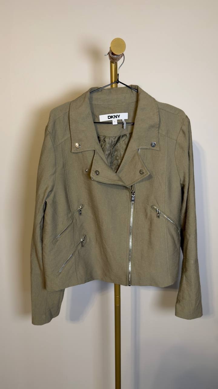 DKNY Crinkle Moto Jacket Light Fatigue XL NWOT $139
