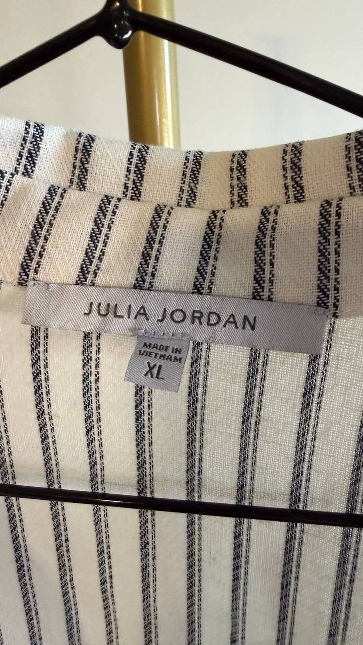 Julia Jordan Women’s Pleated Linen‑Blend Mini Shirt Dress Stripe XL $129 NWT