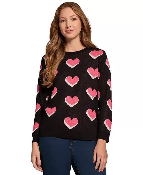 Jones New York Scatter Heart Crewneck Sweater Black Multi XL NWT $99.50
