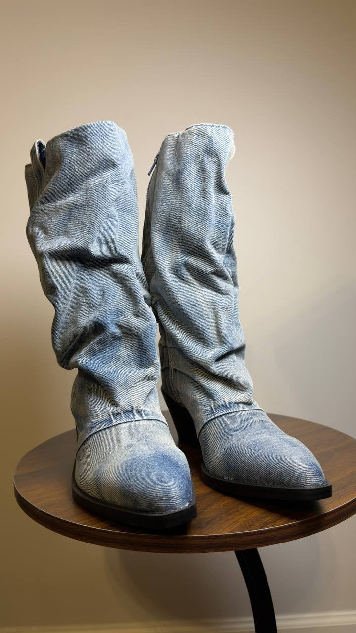 Wild Pair  Block Heel Boots  Denim  7  New  $79.90