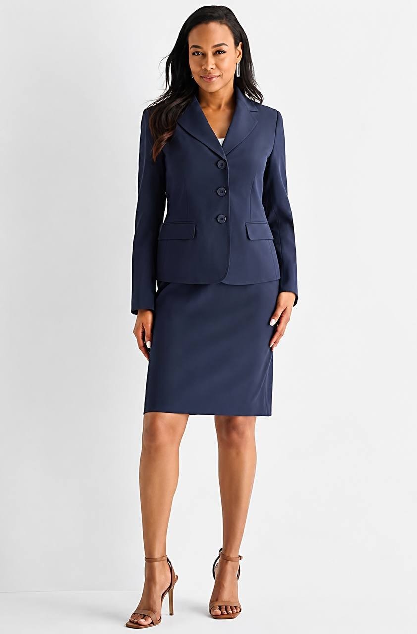 Le Suit 2‑Pc Knee Length Skirt Suit Navy 10P NWT $140