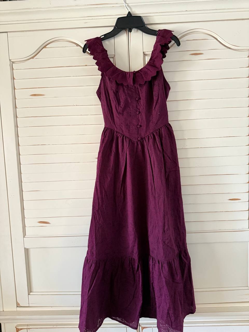 And Now This Cotton Ruffle-Trim Scoop-Neck Maxi Dress Pet/XXS Burgundy