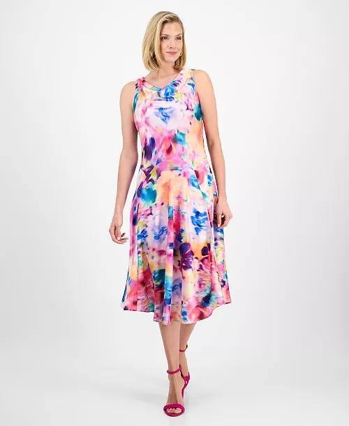 Signature by Robbie Bee Women’s Floral Cowlneck Fit & Flare Midi Dress 12 $79 NW
