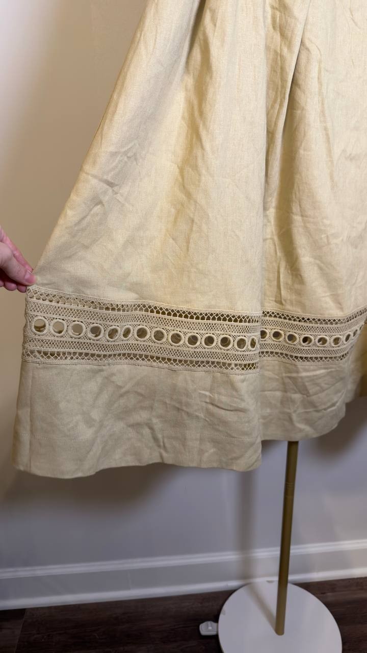 DKNY Women’s Eyelet Embroidery Linen Blend  Skirt Mojave Desert M NWOT $119