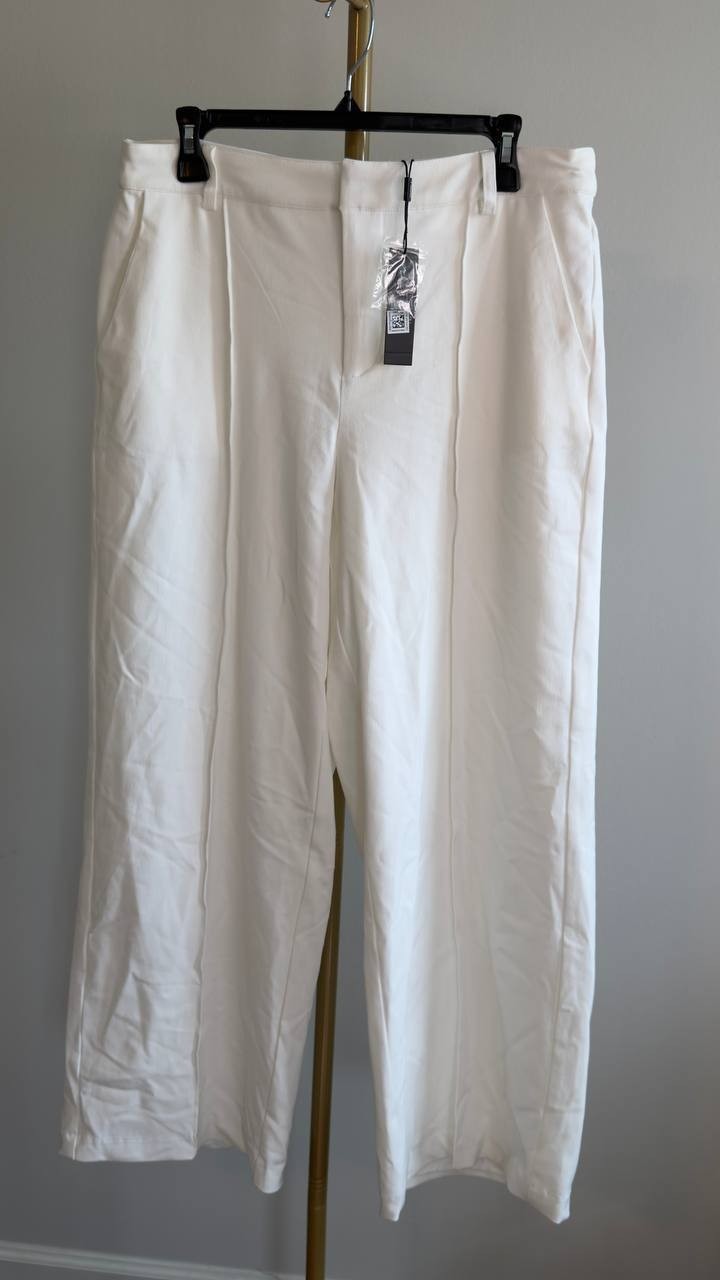 T Tahari High‑Rise Straight Wide‑Leg Pants White Star 12 NWT $88