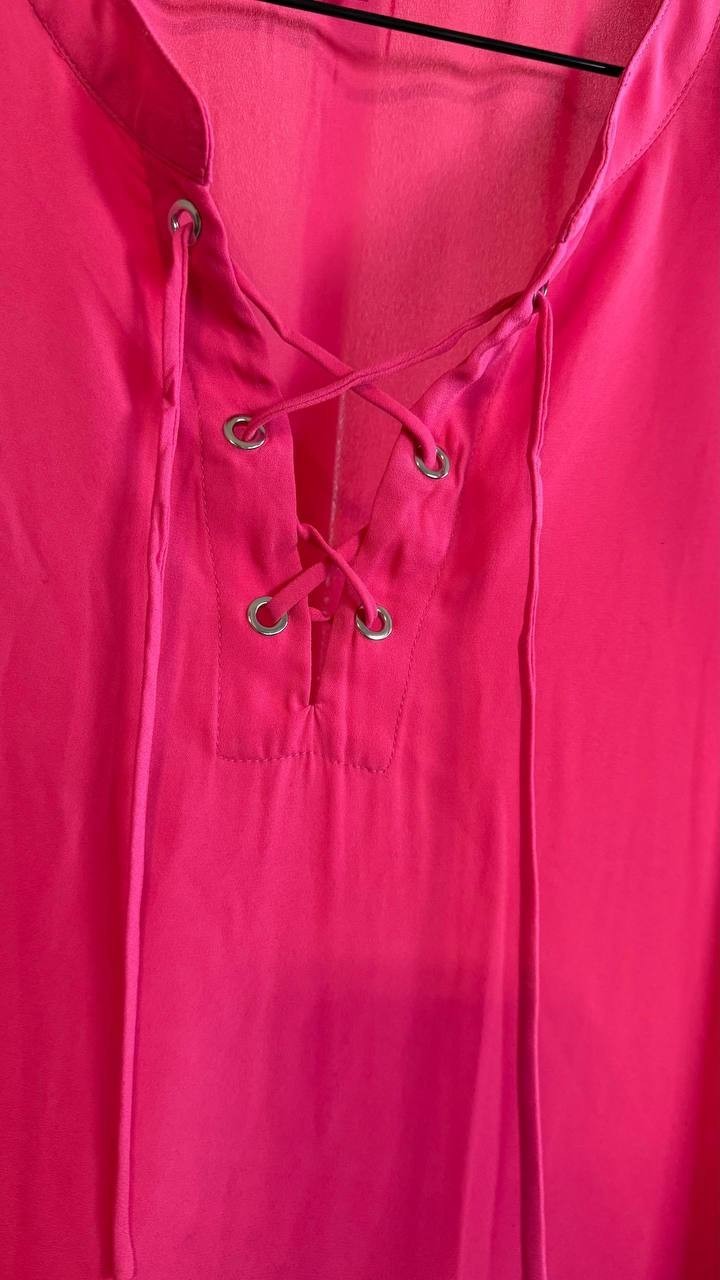 Vince Camuto Plus Size Lace‑Up Short‑Sleeve Top Pink 2X $79 NWT