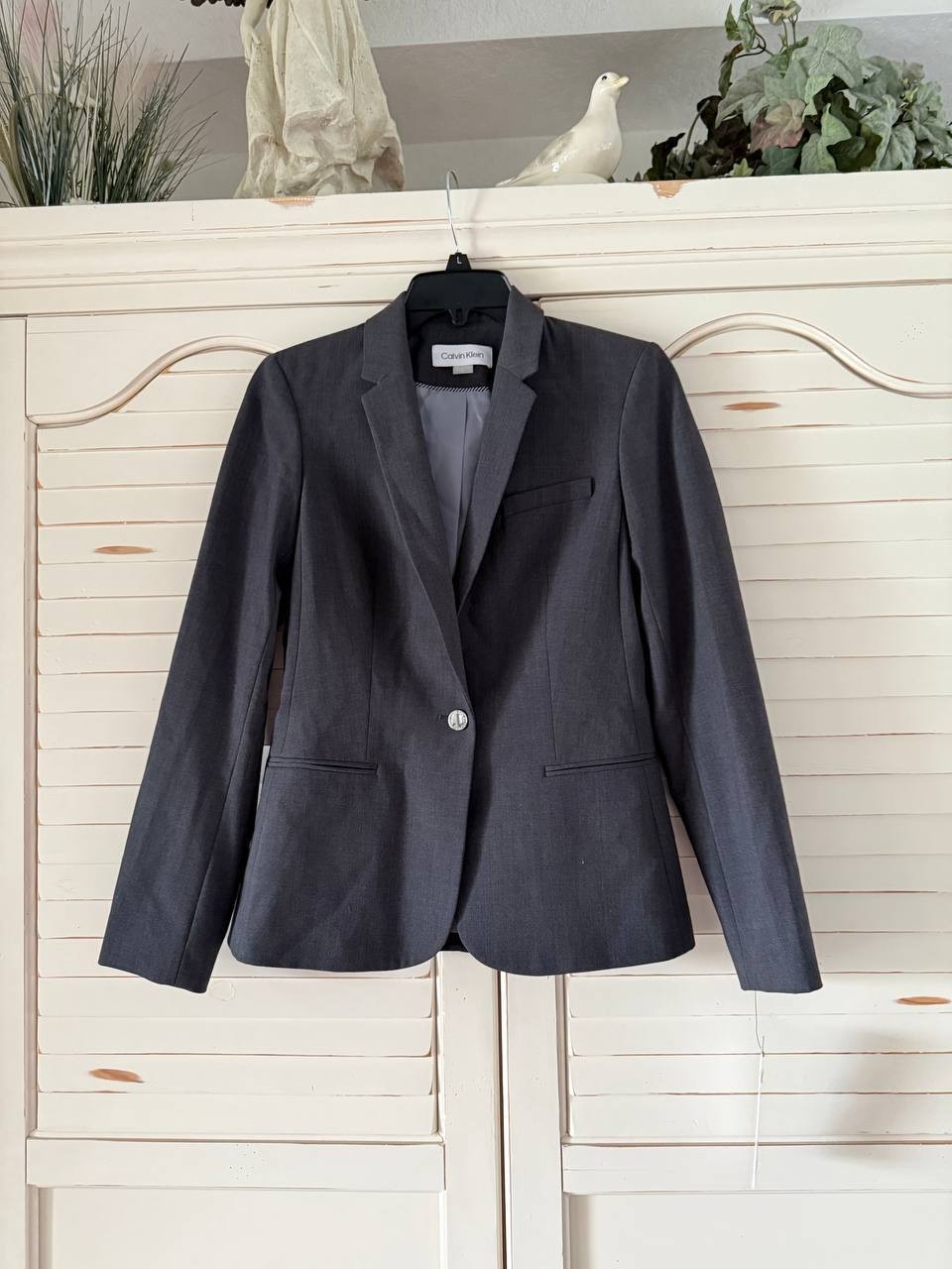Calvin Klein Petite Gray One-Button Blazer 0P NWT Tailored Suit Jacket