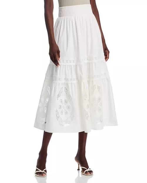 T Tahari Women’s Embroidered Maxi Skirt White Cotton $118 NWT