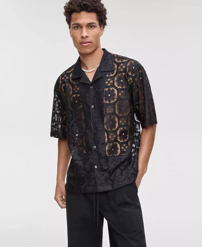 Mode of One Men’s Textured Geometric Lace Camp Shirt Black XL $49.50 NWT