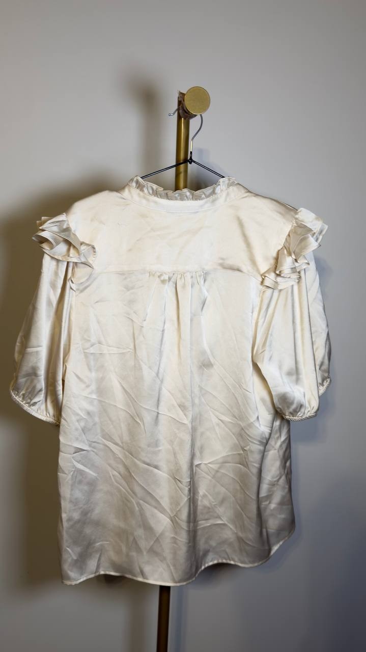 Karl  Lagerfeld  Paris  Women’s  Ruffle‑Shoulder   Blouse  Bisque  L  NWT  $99
