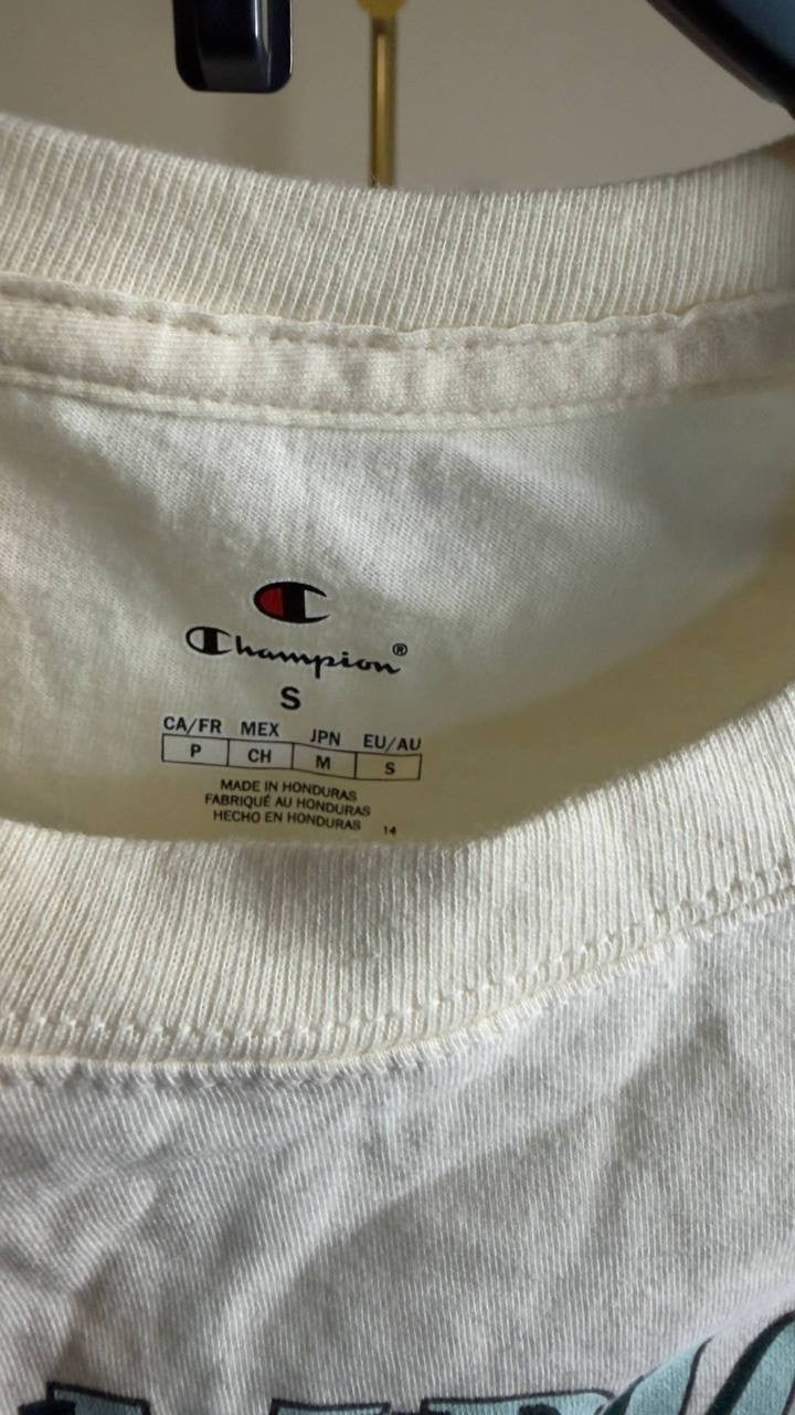 Champion Classic Cotton Crewneck Logo Short‑Sleeve T‑Shirt Natural S NWT $25