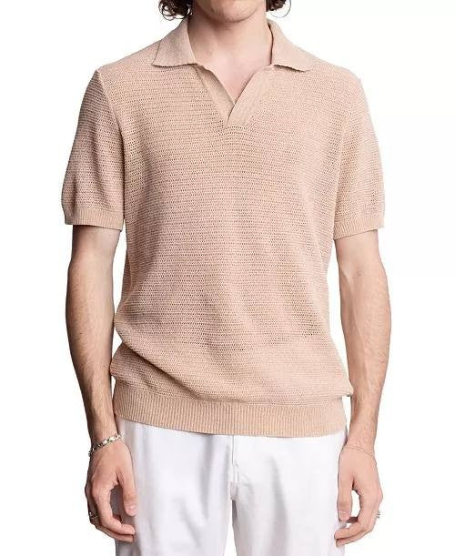 Paisley & Gray Men’s Slim‑Fit Open‑Collar Knit Polo Sweater Tan XL/TG $85 NWT