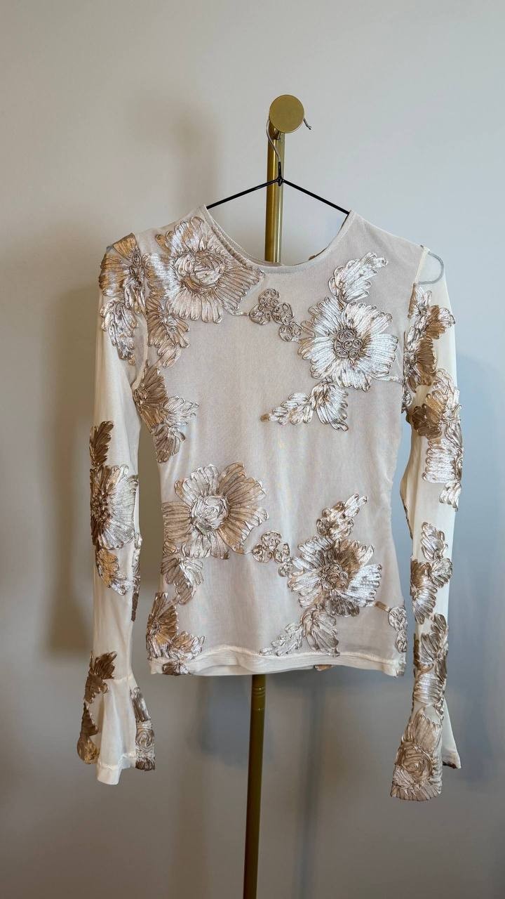Chicways Short Sleeve Textured Beige Top Minimalist Pullover Size S Preowned $56