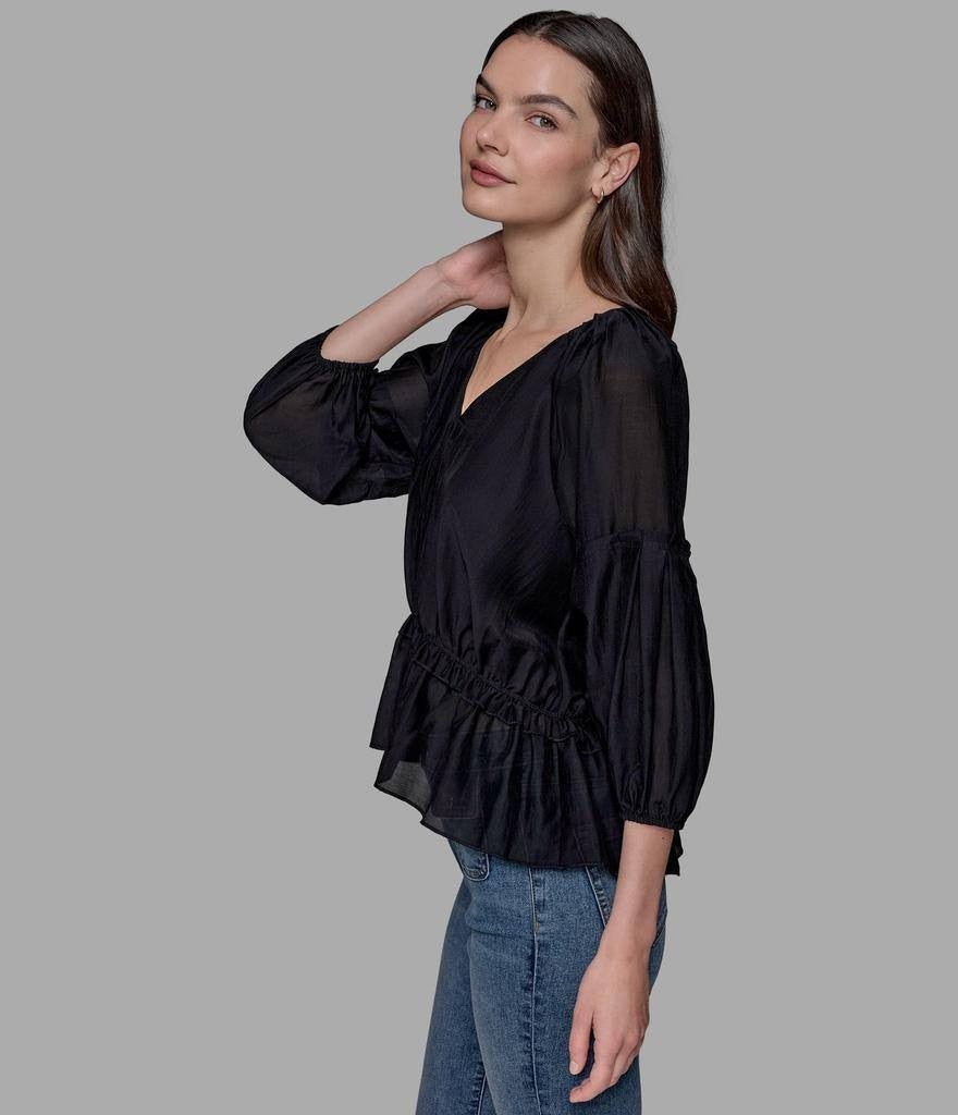 Karl Lagerfeld Paris Solid Peplum Blouse Black M NWT $99