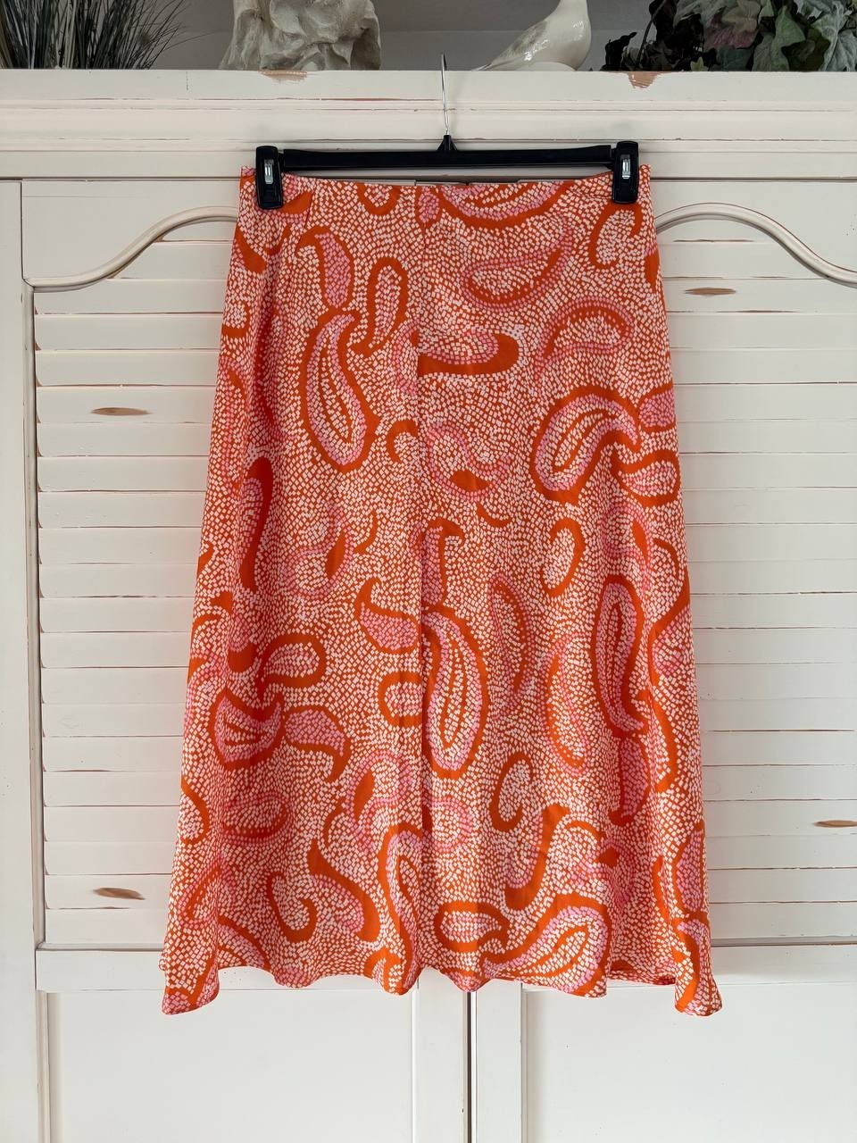 1.STATE Paisley Midi Skirt Size 14 Orange Pull-On A-Line Lined NWT