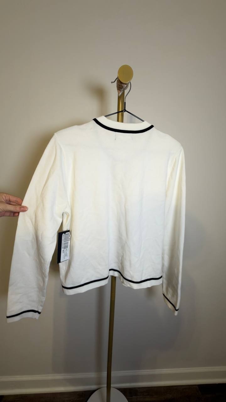 Karl Lagerfeld Paris Women’s Four‑Pocket Crewneck Cardigan Soft White M NWT $128