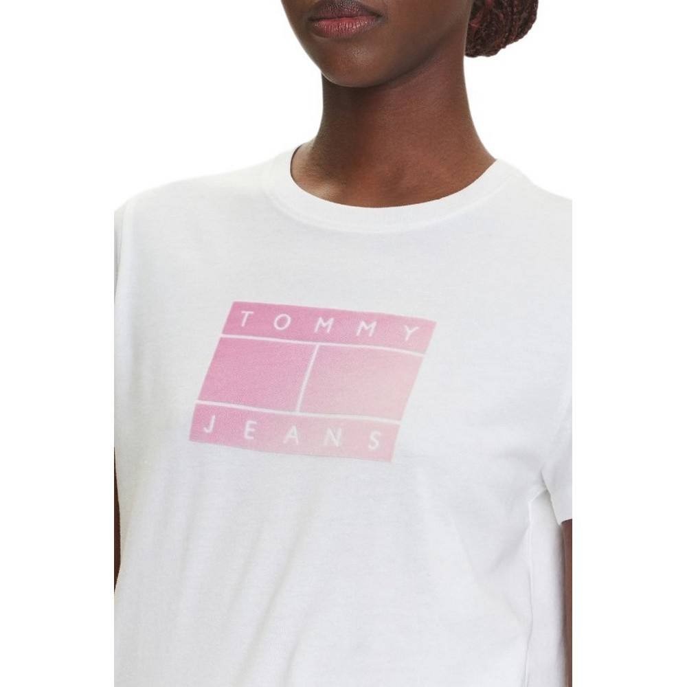 Tommy Jeans Gradient Flag T-Shirt Off White Size M Regular 100% Cotton