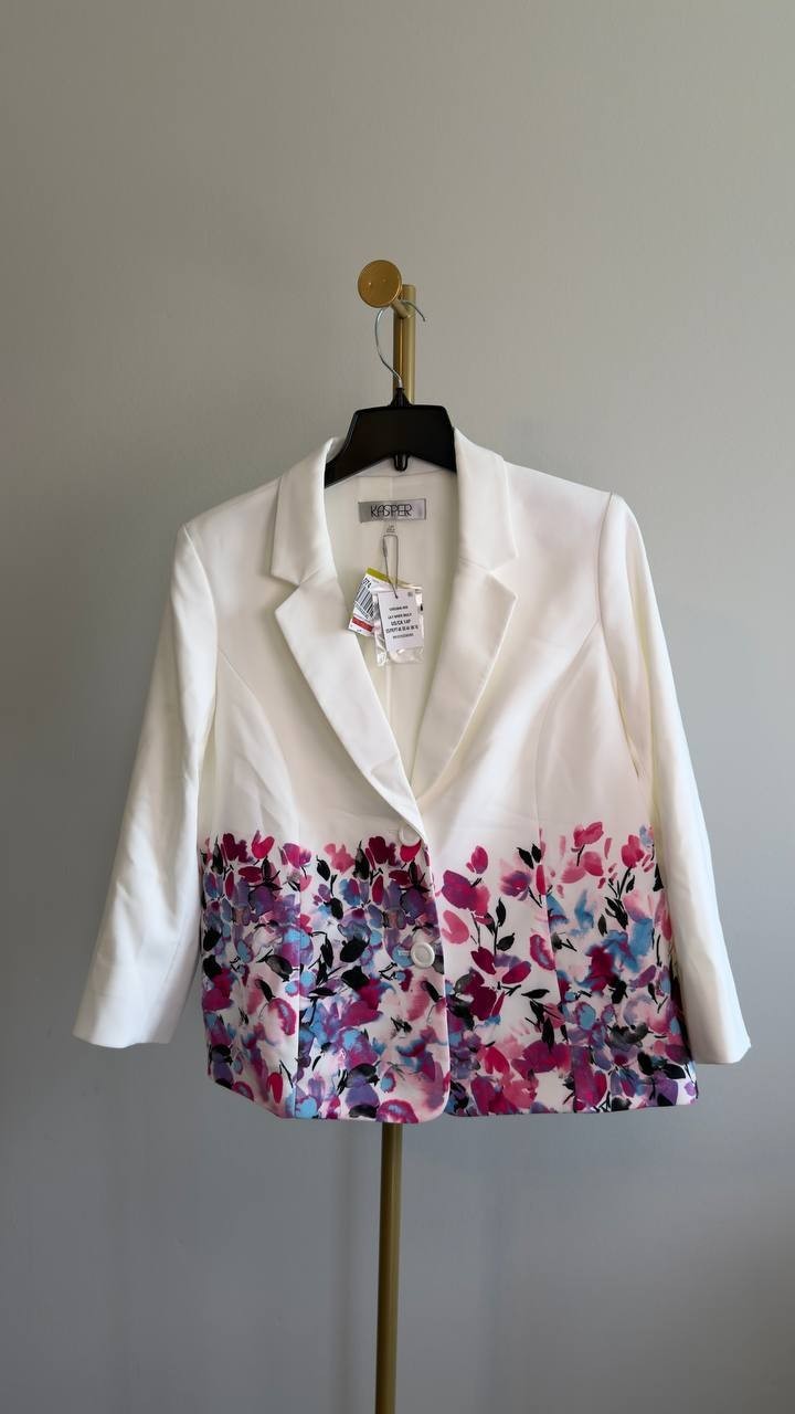 Kasper Petite Floral‑Print Double‑Button Blazer Lily White Multi 14P NWT $149