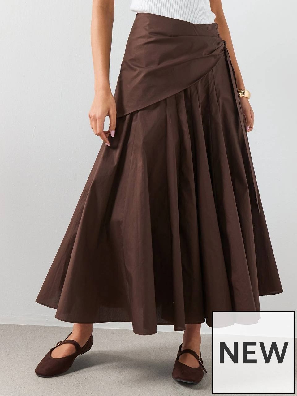 Mango Falda Milos Faux Wrap Cotton Skirt Brown 4 NWT $50