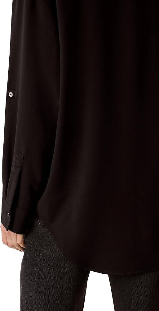 Calvin Klein Crepe Relaxed Button‑Front Shirt Black M NWT $79