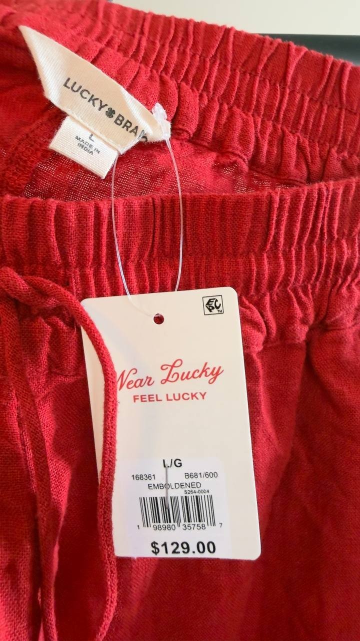 Lucky Brand Wide Leg Pull On Linen-Like Pants Emboldened L NWT $129