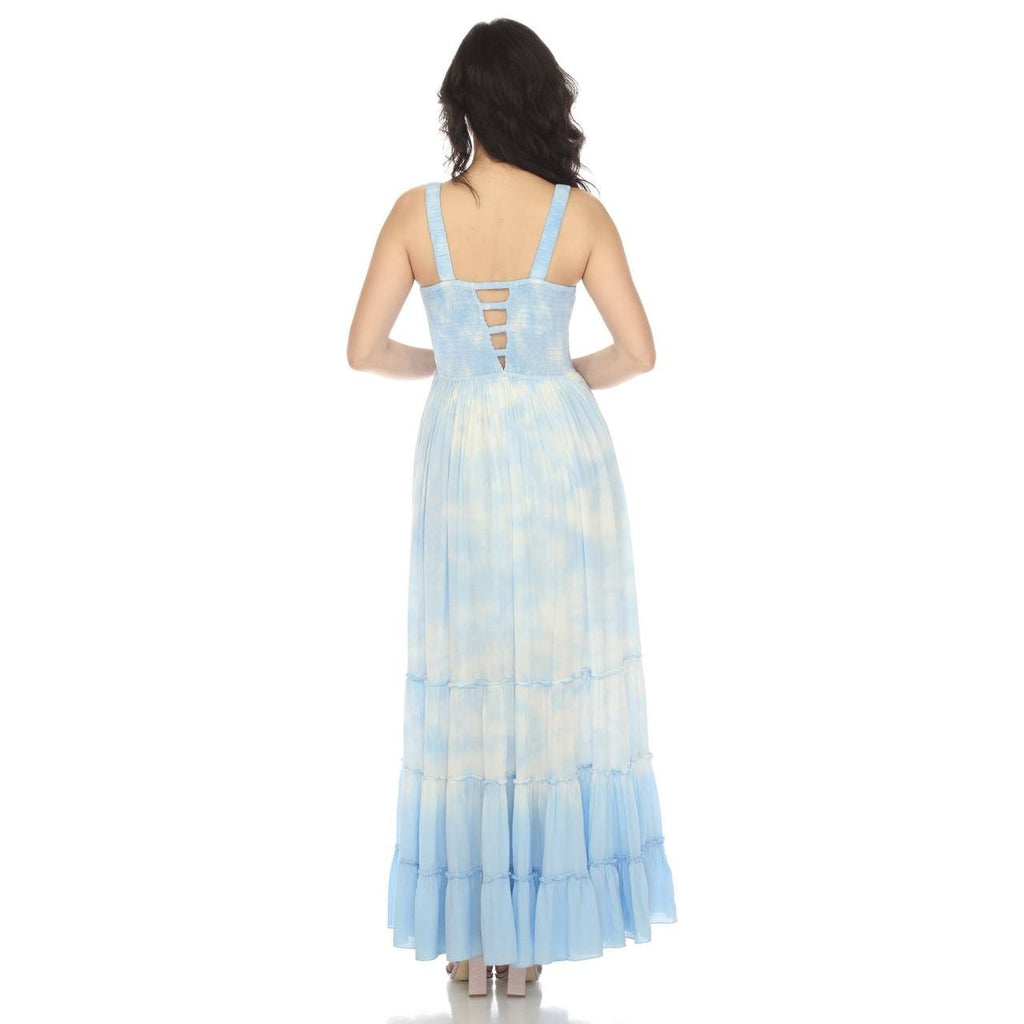 White Mark Smocked Ruffle Maxi Dress Blue S NWT $80