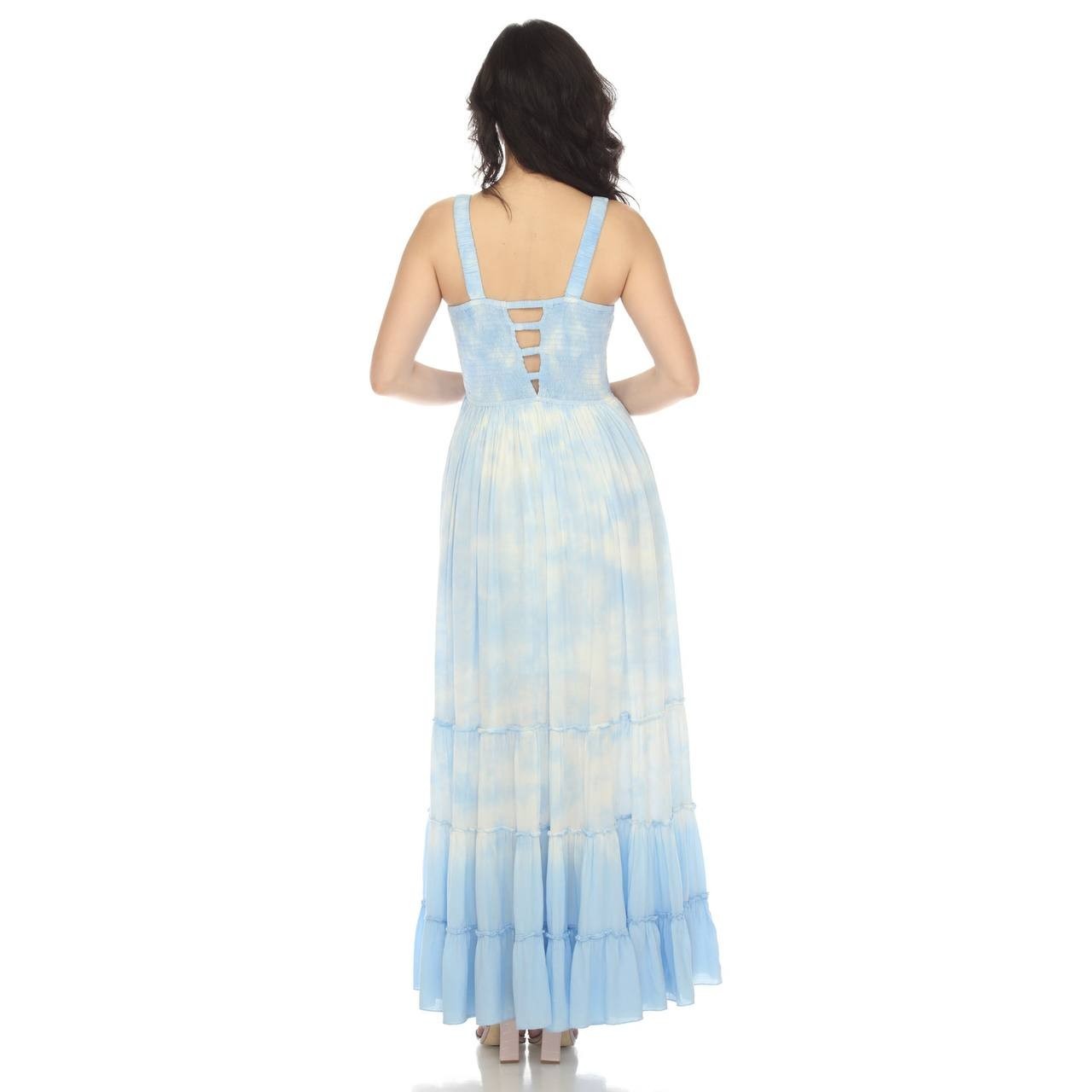 White Mark Smocked Ruffle Maxi Dress Blue S NWT $80