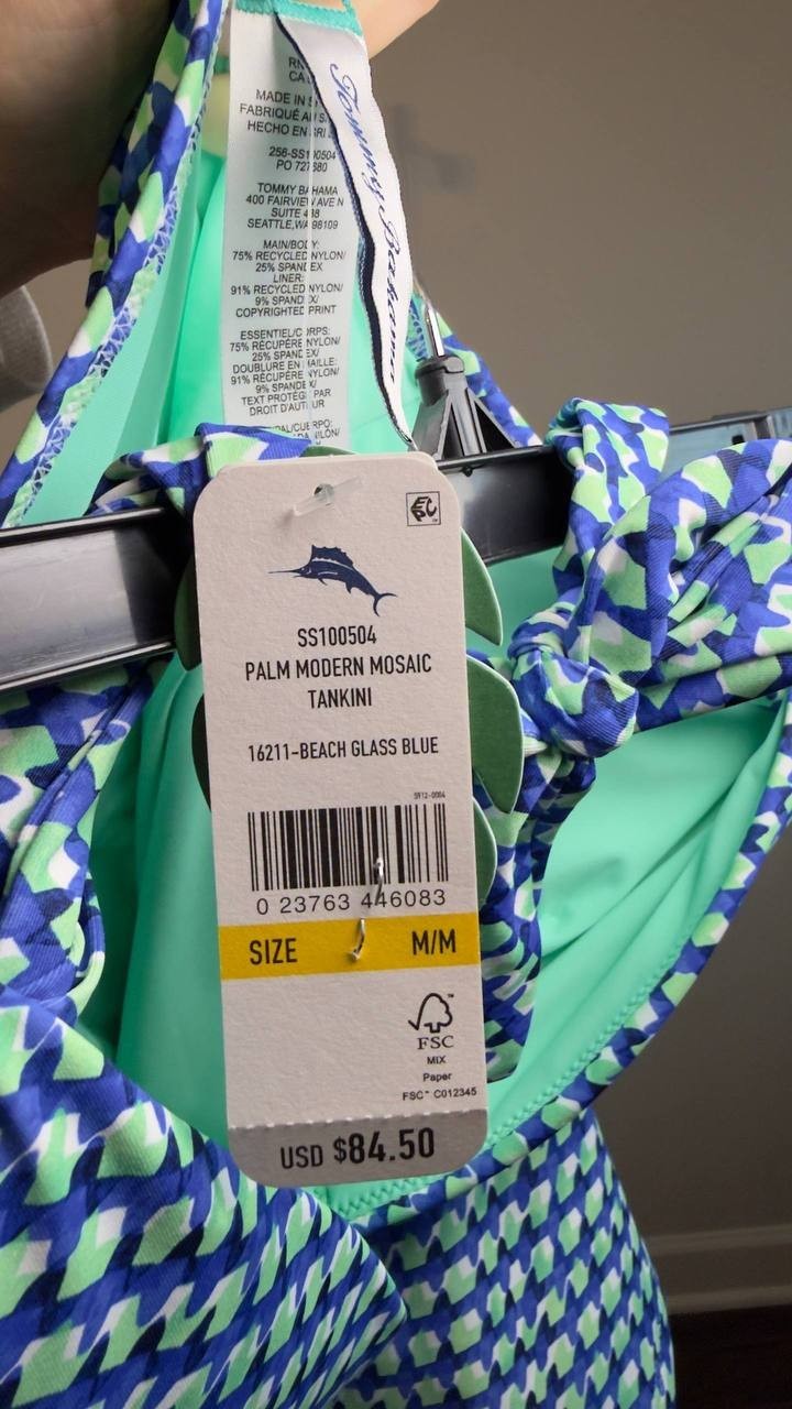 Tommy Bahama Palm Modern Mosaic Tankini Top Beach Class Blue M NWT $85.50