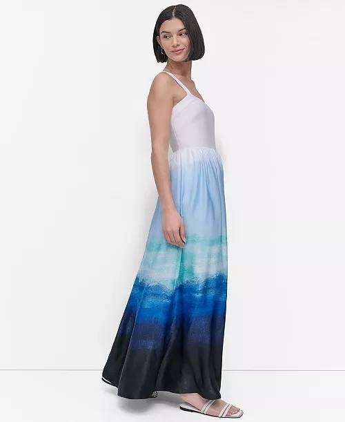 DKNY Maxi Dress Sleeveless Satin Printed Pink XL NWT MSRP $149