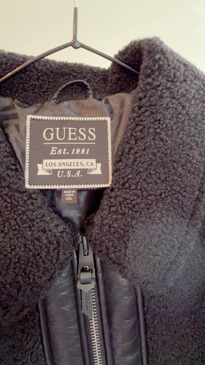 GUESS Men’s Ren Bonded Faux Sherpa Jacket Jet Black XXL NWT $238