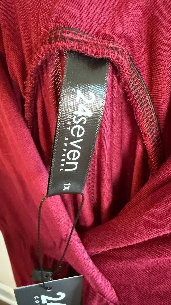 24Seven Comfort Apparel Women’s Cap Sleeve V‑Neck Maxi Dress Wine 1X $48.99 NWT