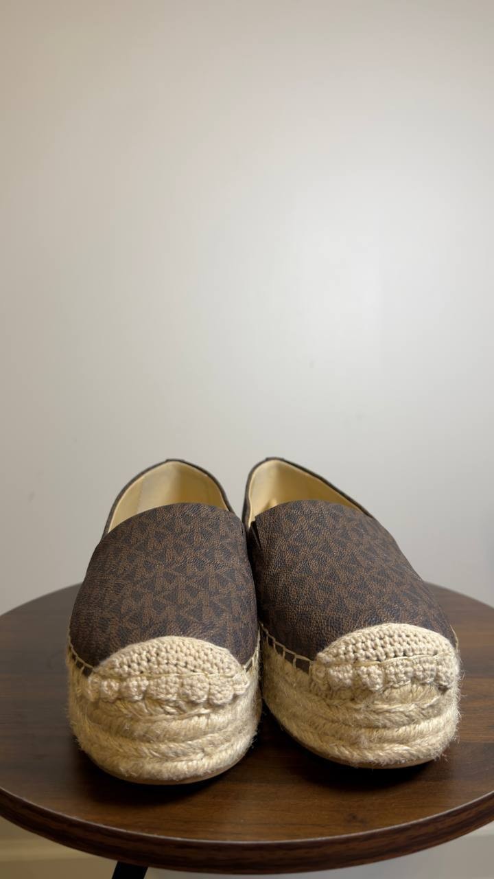Michael Michael Kors Espadrille Flats Brown Logo 9.5 M New $99.50