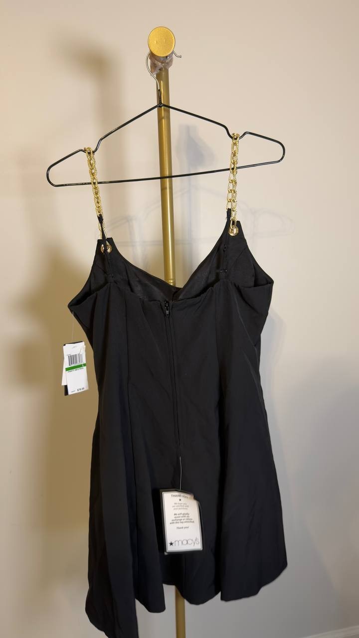 Seni & Cade Chain‑Strap Fit & Flare Sleeveless Dress Black L  NWT $79