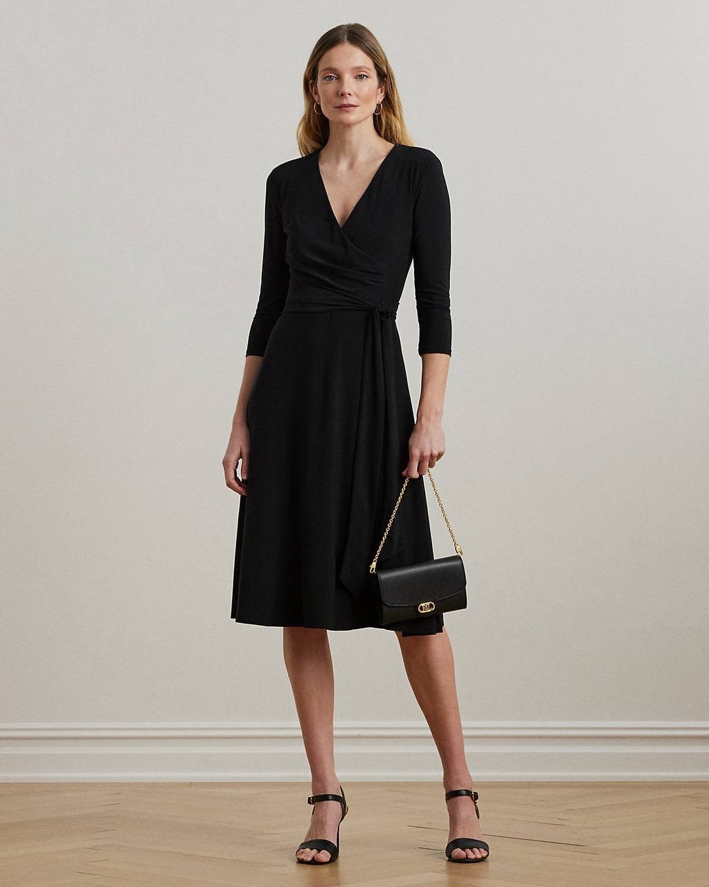 Lauren Ralph Lauren Surplice Jersey Dress BLACK SIZE 0 NWT Elegant MSRP$145
