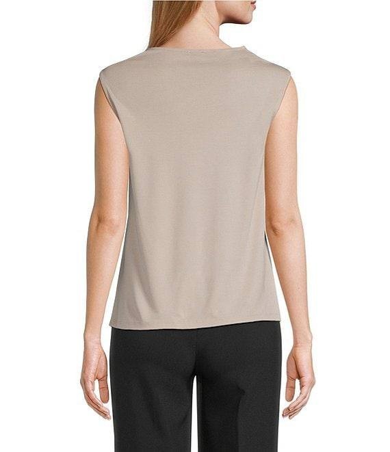 Anne Klein Drape Front Asymmetrical Shoulder Sleeveless Blouse Porcini S NWT $59