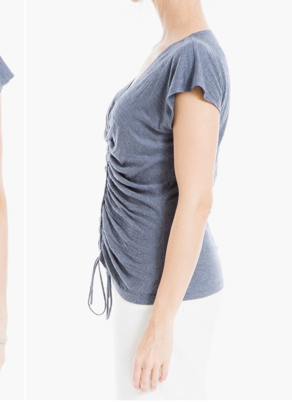 Max Studio Shirred TShirt Gray Women’s XL Short Sleeve Crew Neck Casual NWT