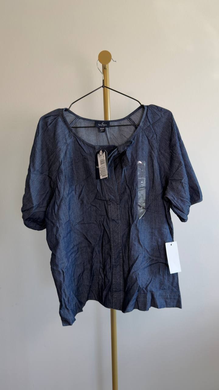 Nautica Women’s Chambray Side‑Bow Blouse Chambray M NWT $69.50