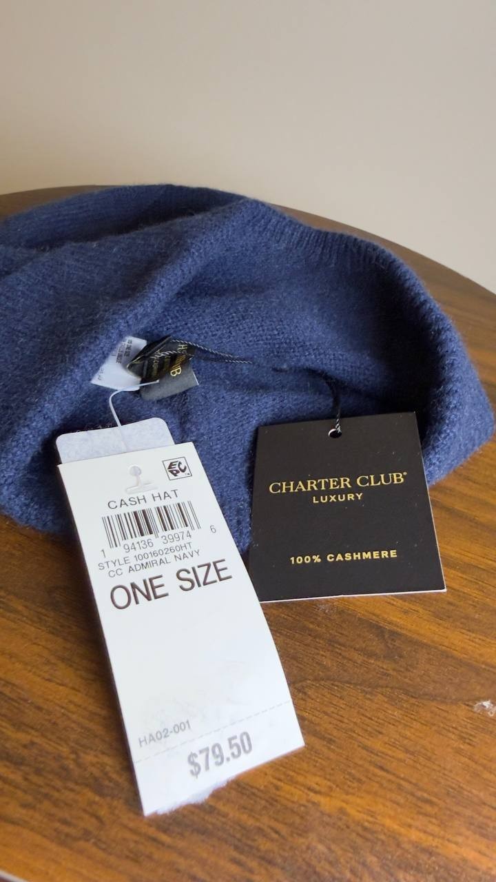Charter Club Women’s 100% Cashmere Beanie Admiral Navy One Size NWT $79.50