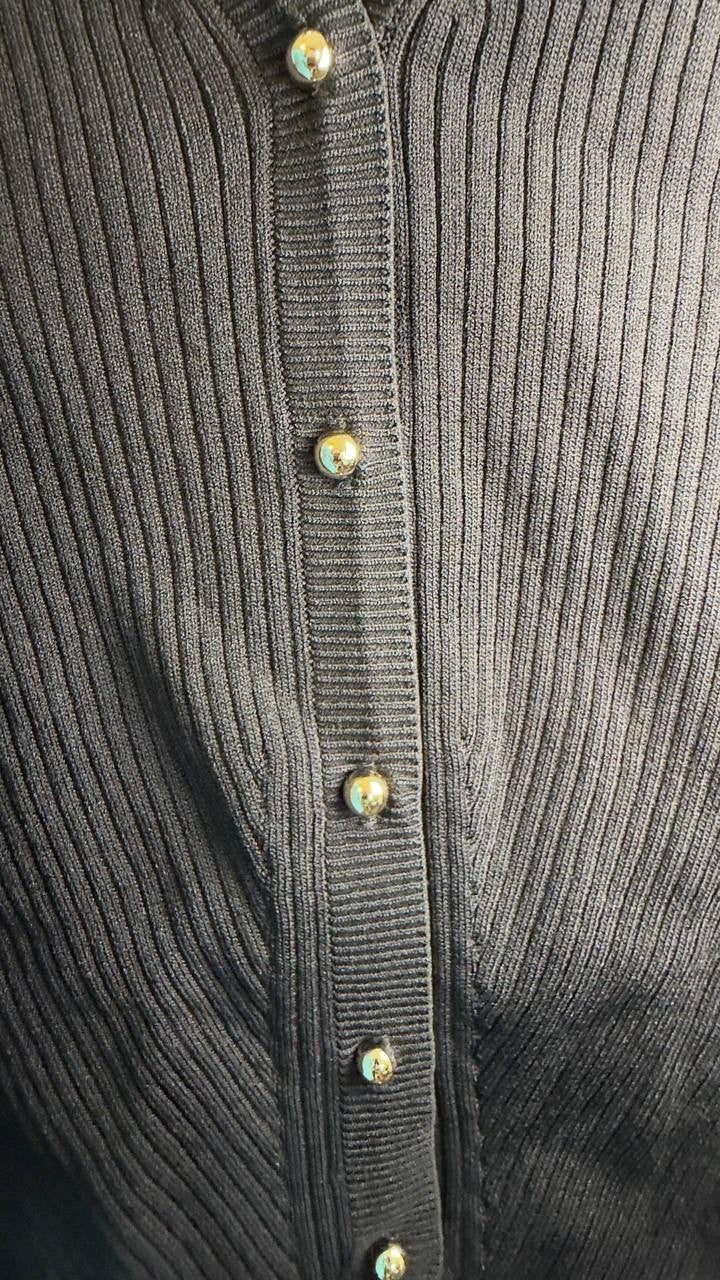 Anne Klein Ribbed V‑Neck Button‑Front Cardigan Black XL NWT $79