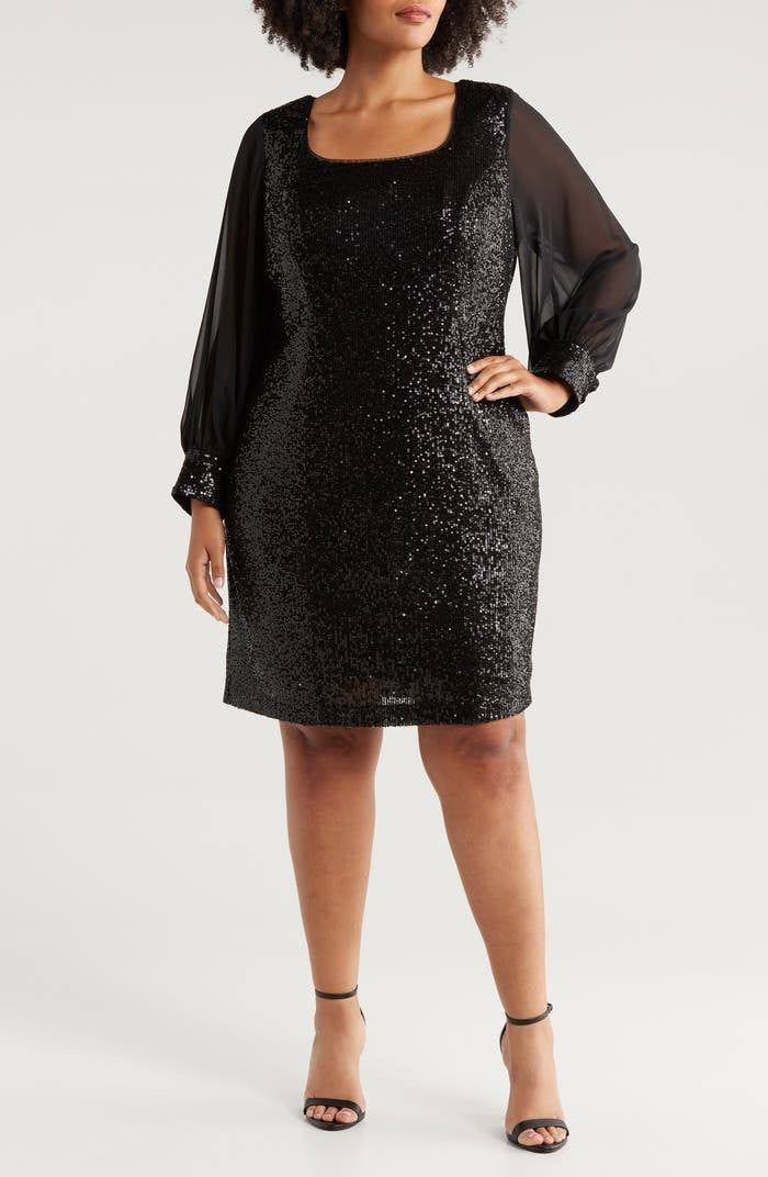 Alex Evenings Sequin Chiffon Cocktail Dress Black Size 14  $199