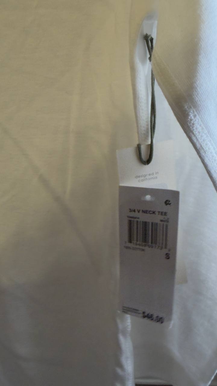 Three Dots Knit 3/4 Sleeve V‑Neck Tee White S NWT $46