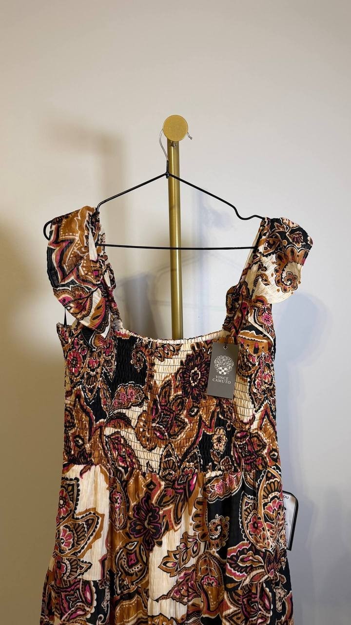 Vince Camuto Paisley Tiered Midi Sundress Multicolor L $108 NWT